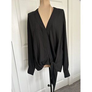 Chelsea28 Womens Faux Wrap Top Long Sleeve V Neck Blouse Black Size (M)